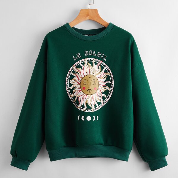 

Letter & Sun Print Pullover, Dark green