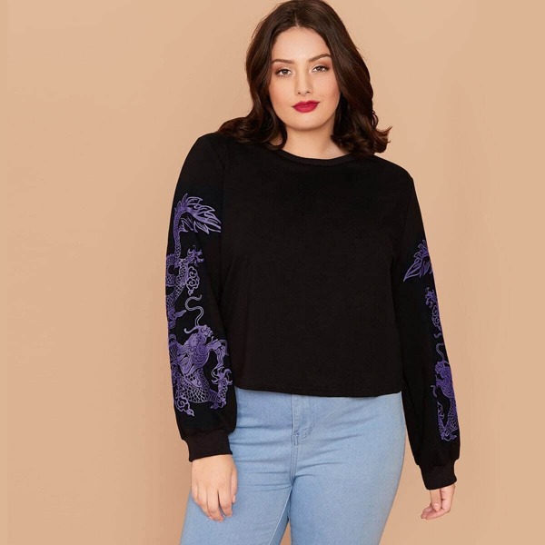 

Plus Dragon Print Pullover, Black