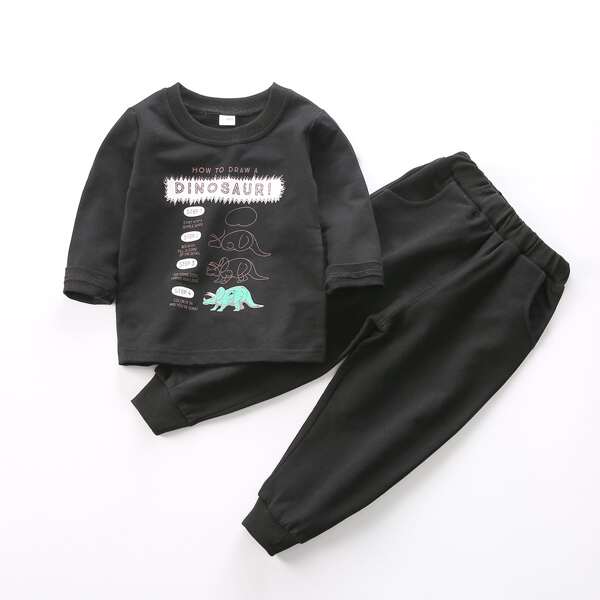 

Toddler Boys Dinosaur Print Sweatshirt & Sweatpants, Black