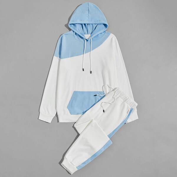 

Men Two Tone Drawstring Hoodie & Sweatpants, White