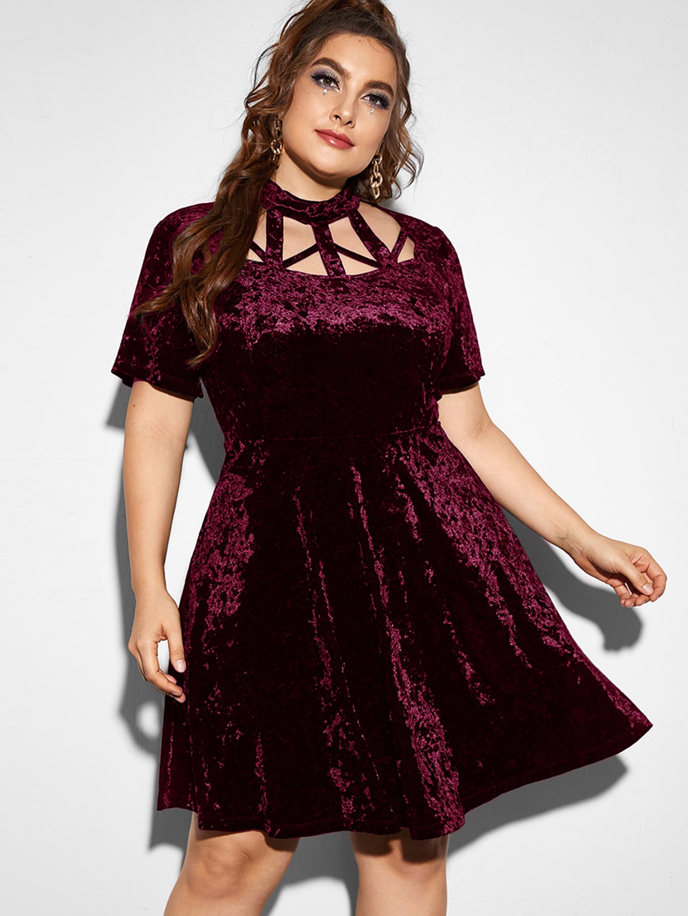 Plus Cage Neck Velvet Dress thumbnail