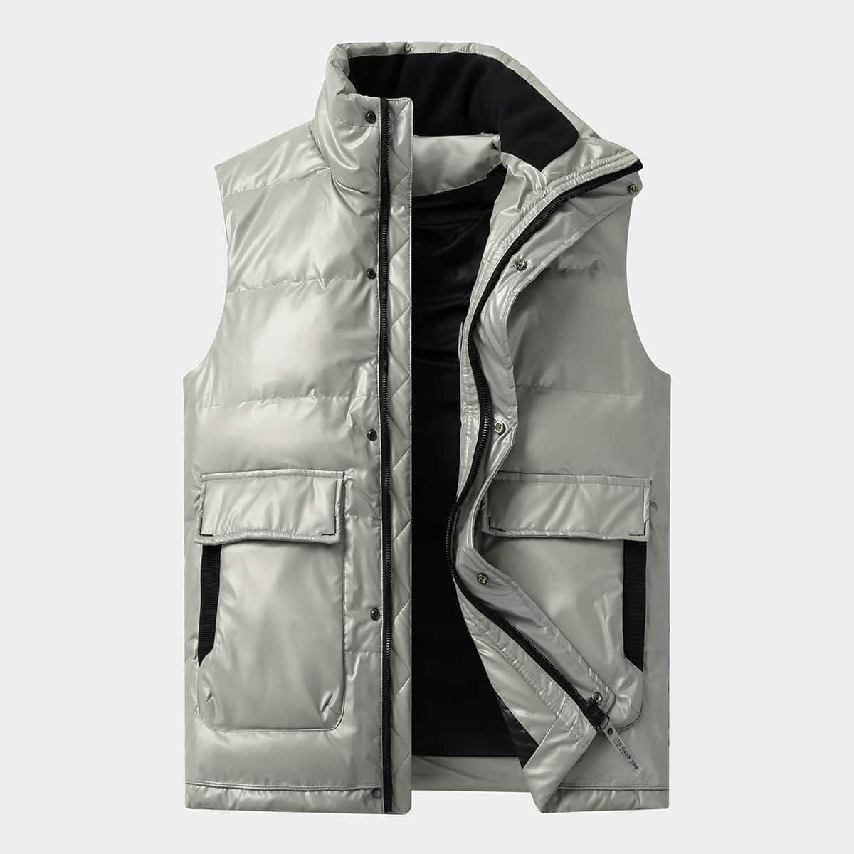 

Guys Zip Up Flap Pocket Padded Vest, Silver
