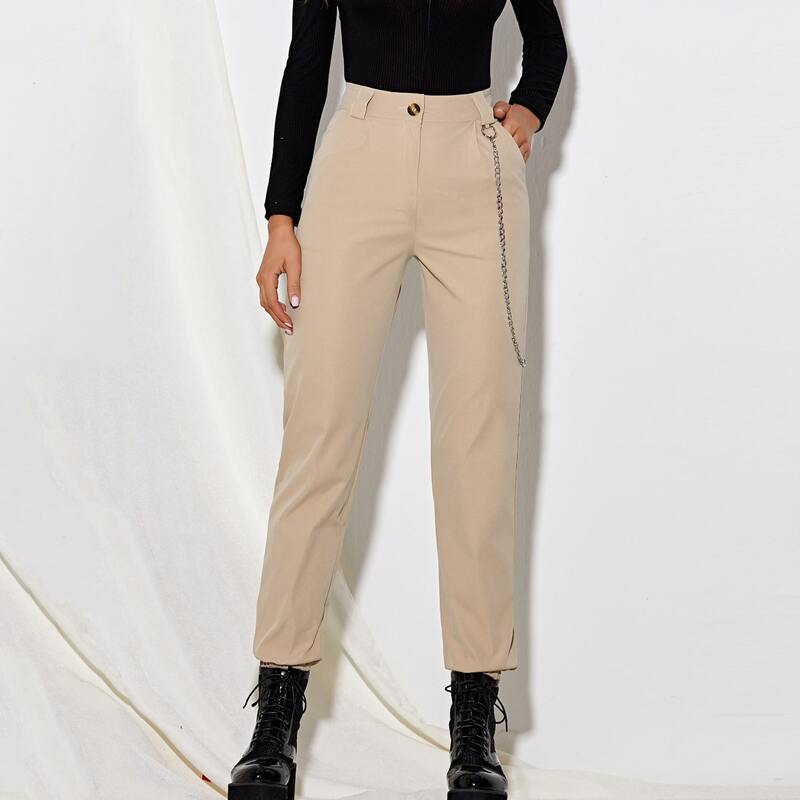 

Chain Detail Slant Pocket Pants, Khaki