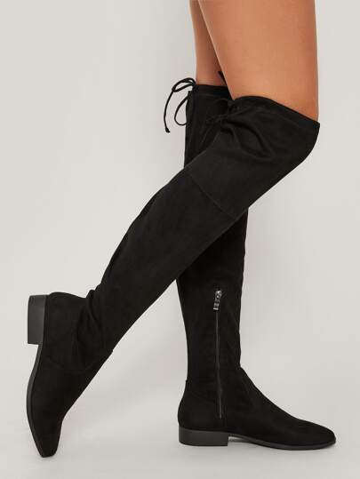 SHUZIA Women Shoes Almond Toe Back Tie Flat Boots Women Over-The-Knee Heel Boots Summer Shoes Spring Shoes Spring Break Easter Mother's Day Present