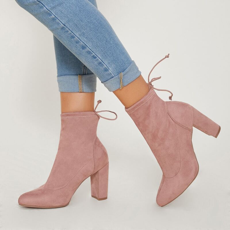 

Faux Suede High Heel Sock Boots, Baby pink