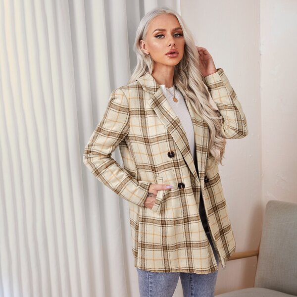 

Tartan Double Breasted Coat, Khaki