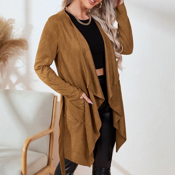 

Open Front Belted Coat, Brown