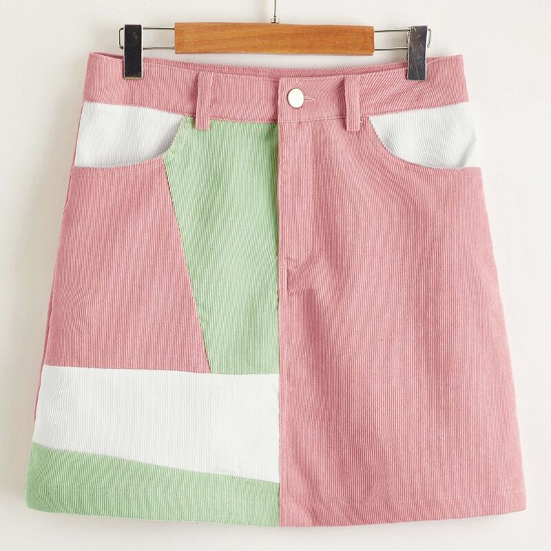 

Cut and Sew Cord Skirt, Multicolor