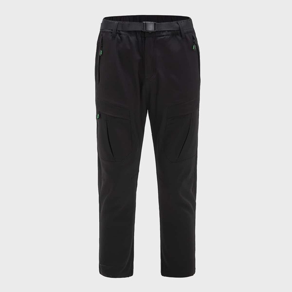 

Men Buckle Belted Zip Pocket Sport Pants, Black