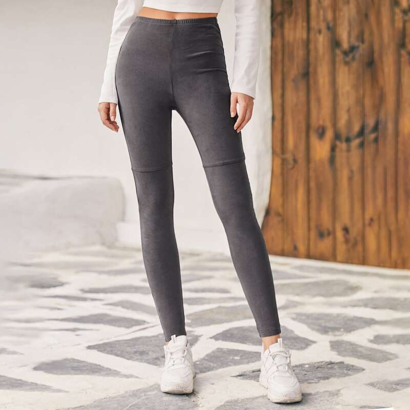 

High Waist Solid Leggings, Dark grey