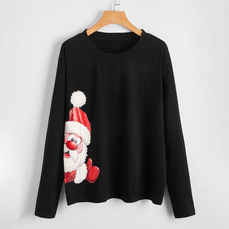 

Christmas Santa Claus Print Tee, Black