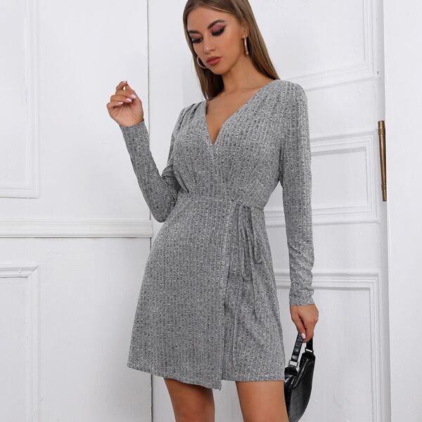 

Tie Side Wrap Dress, Grey