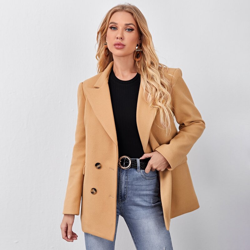 

Peak Collar Double Button Blazer, Camel