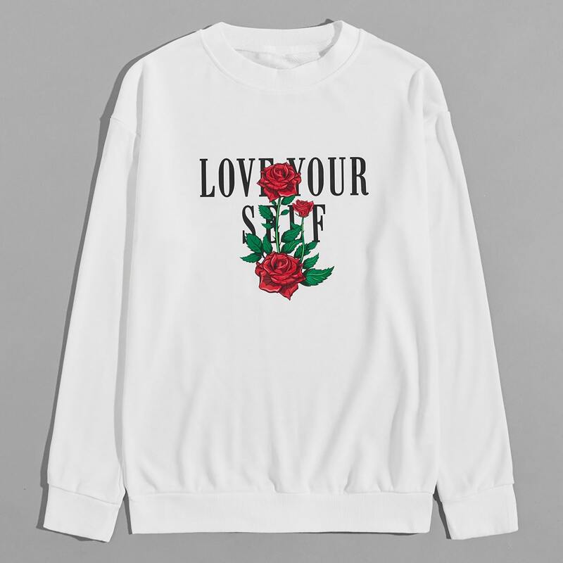 

Guys Floral & Slogan Graphic Sweatshirt, White