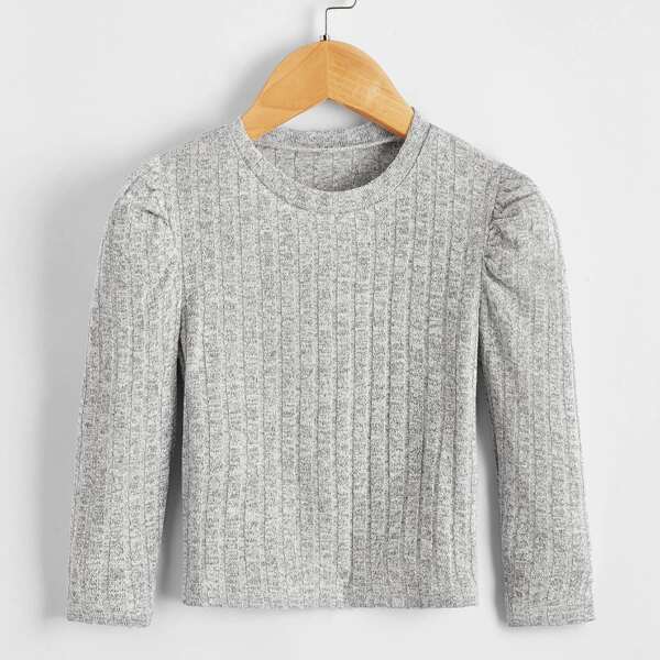 

Toddler Girls Puff Sleeve Solid Tee, Light grey