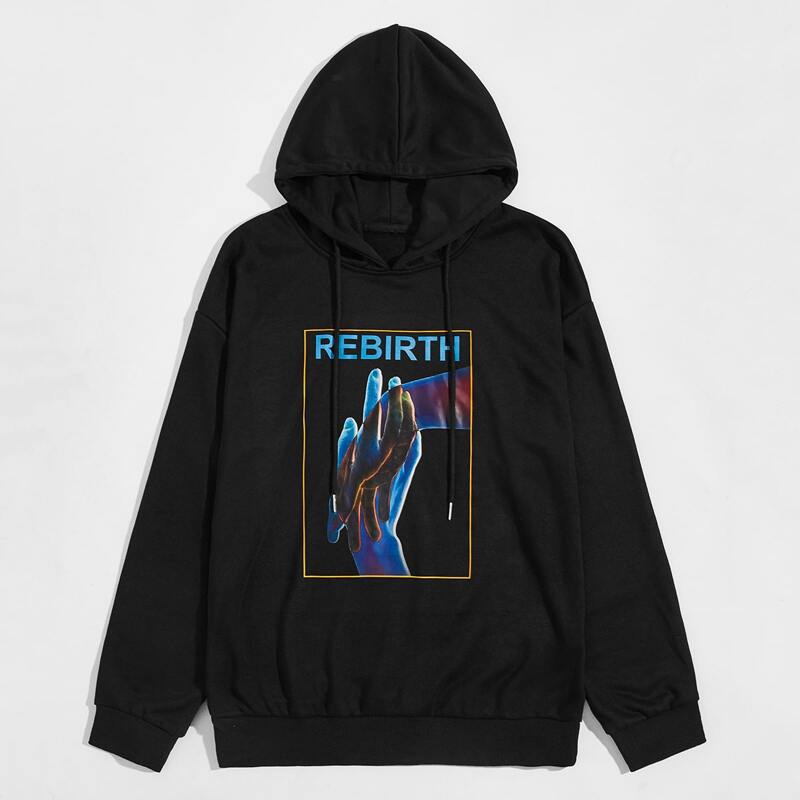 

Guys Hand & Letter Graphic Hoodie, Black