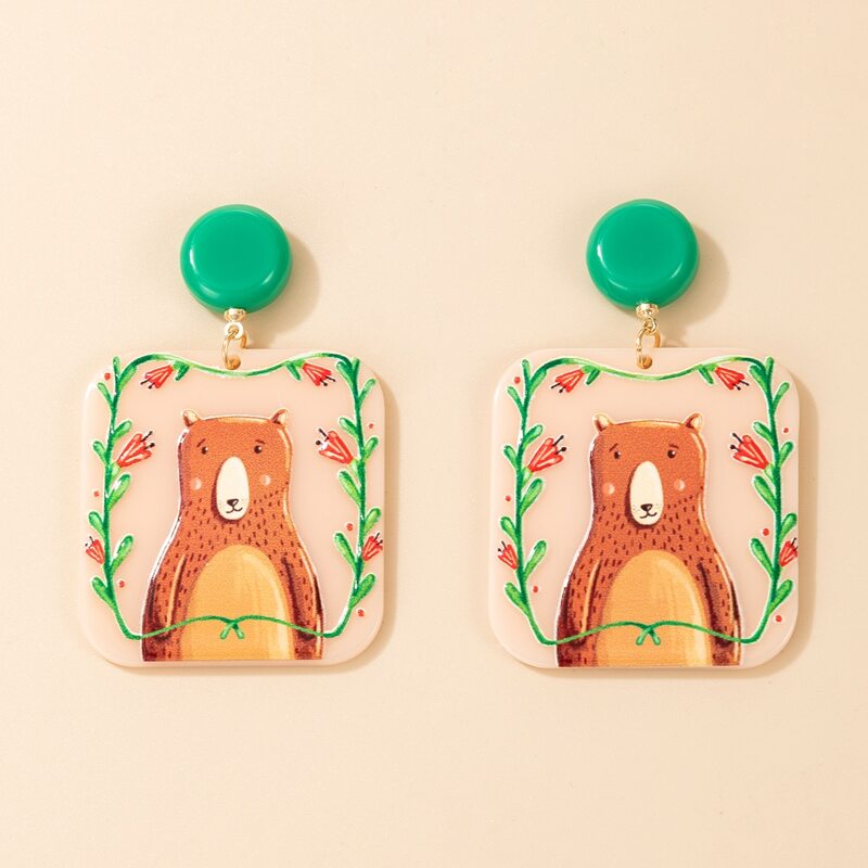 

Cartoon Bear Square Drop Earrings, Multicolor