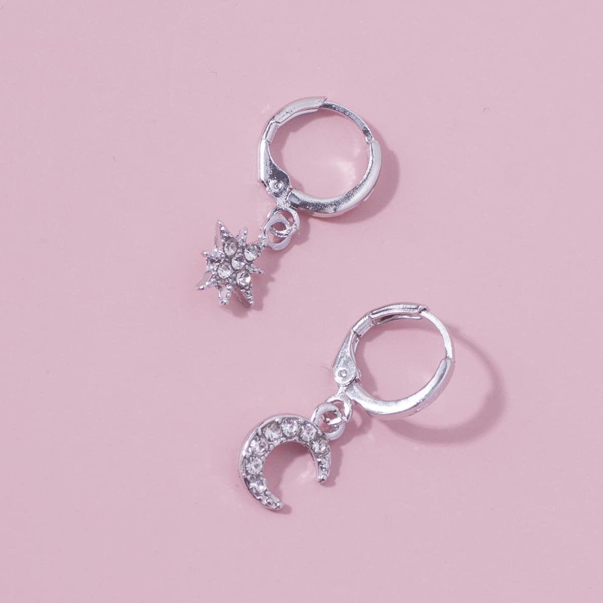 

Rhinestone Star & Moon Hoop Earrings, Silver