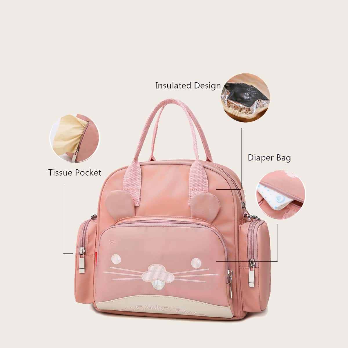 

Cartoon Embroidered Backpack, Pink