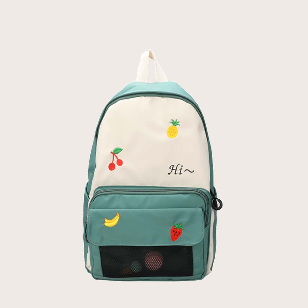 

Colorblock Fruit Embroidery Backpack, Multicolor