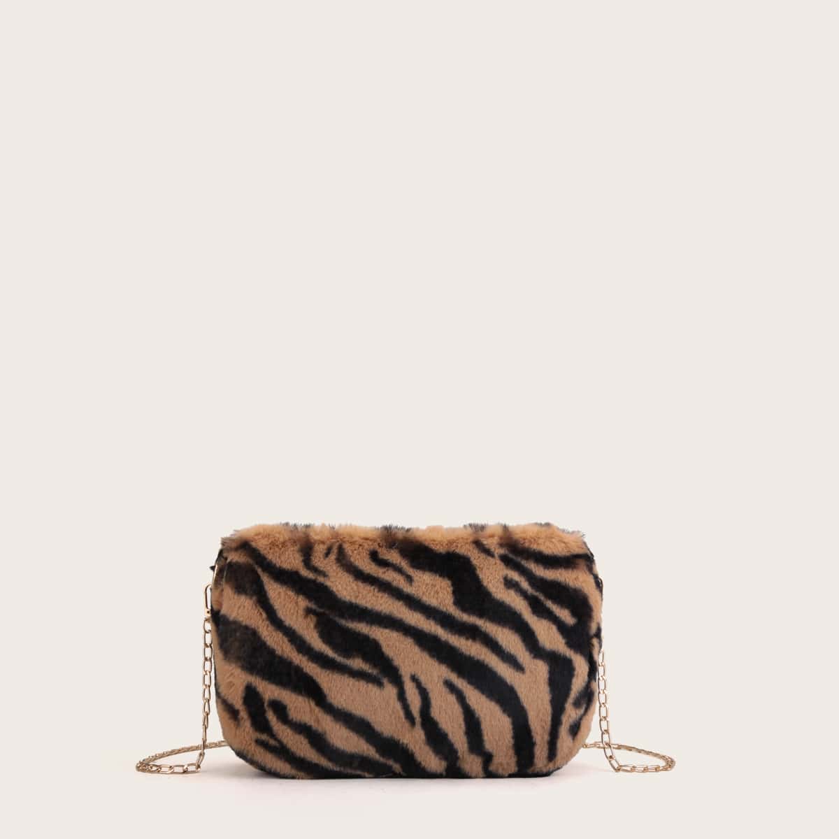 

Tiger Print Fluffy Chain Bag, Multicolor