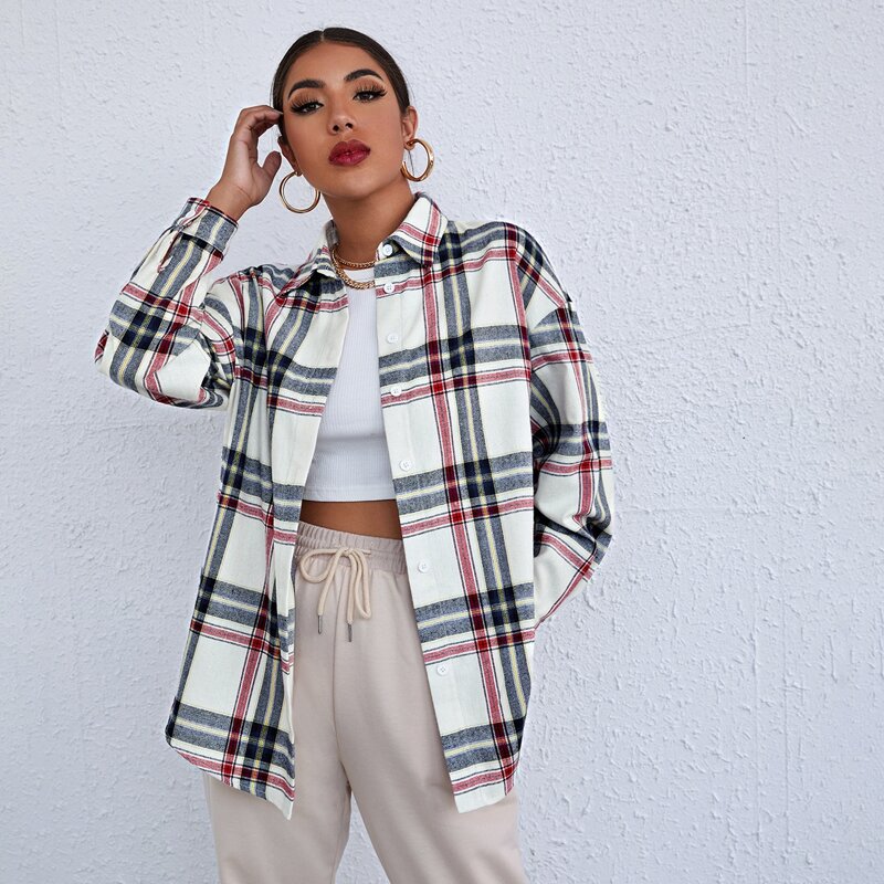 

Drop Shoulder Plaid Blouse, Multicolor