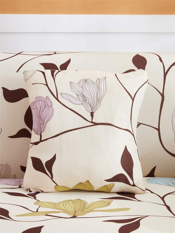 Flower Print Stretchy Sofa Cover & 1pc Cushion Cover