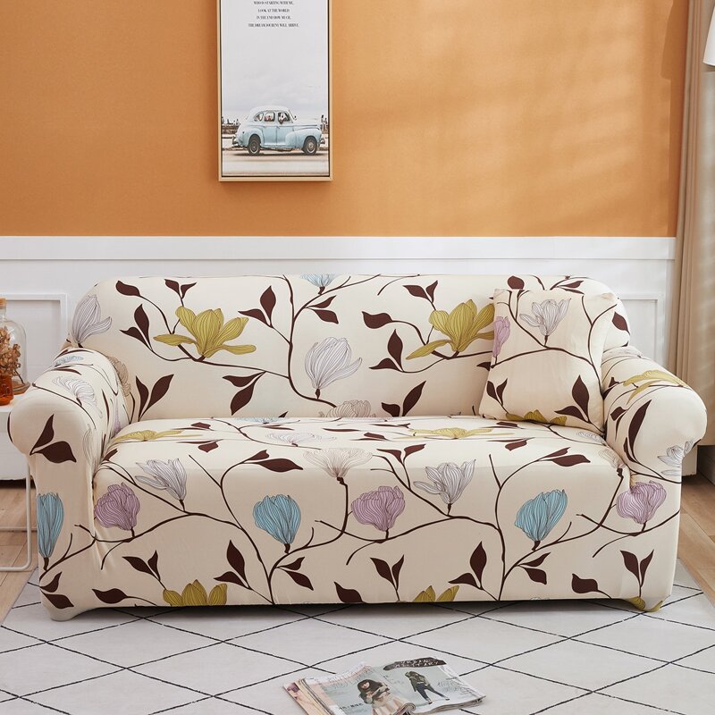 

Flower Print Stretchy Sofa Cover & 1pc Cushion Cover, Multicolor
