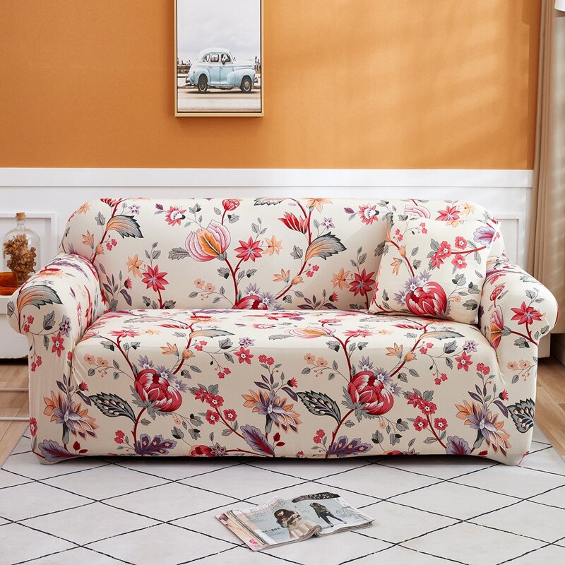

Flower Print Stretchy Sofa Cover & 1pc Cushion Cover, Multicolor