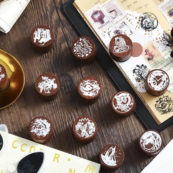 

1pc Vintage Pattern Random Stamp, Brown