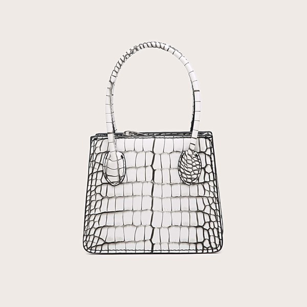 

Croc Embossed Satchel Bag, Light grey