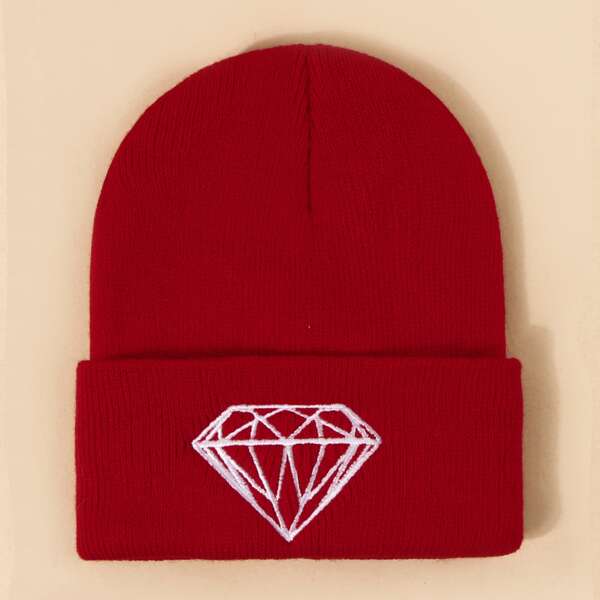 

Men Diamond Embroidered Beanie, Burgundy
