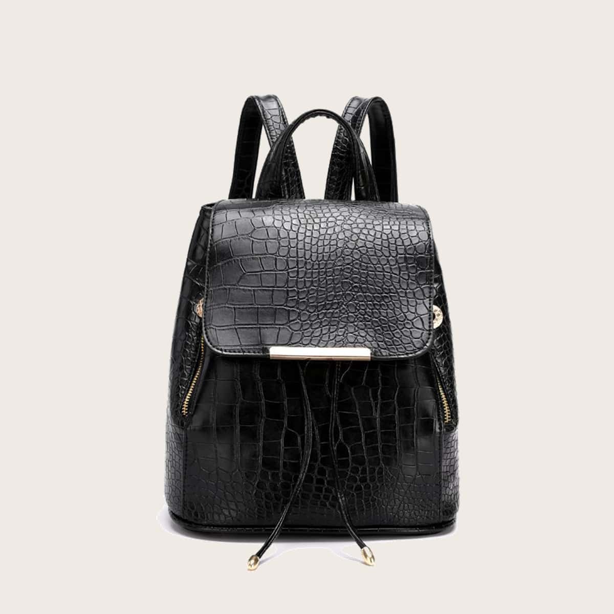 

Croc Embossed Drawstring Backpack, Black