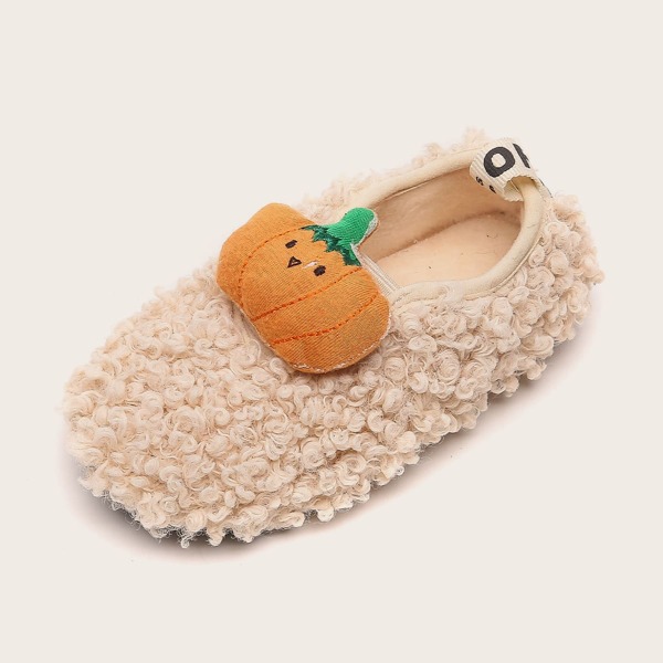 

Toddler Girls Cartoon Pumpkin Decor Fluffy Flats, Beige