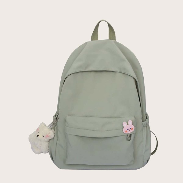 

Girls Pocket Front Backpack With Bag Charm, Green