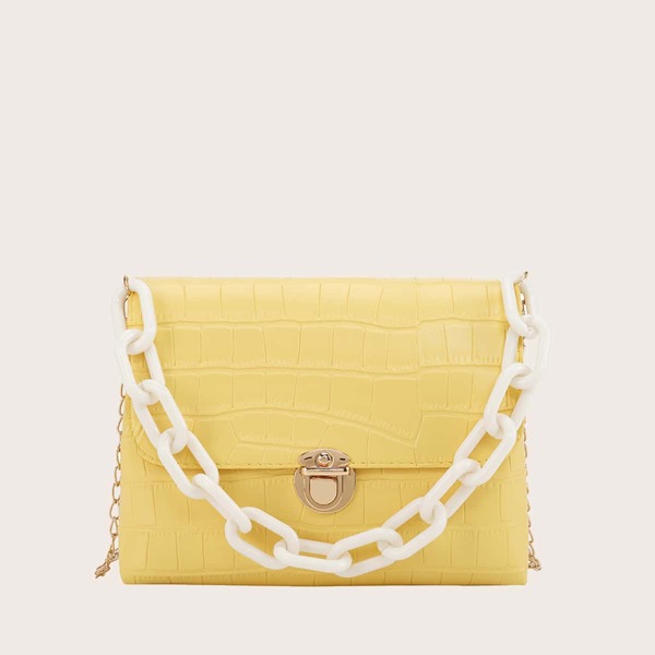 

Croc Embossed Chain Satchel Bag, Yellow