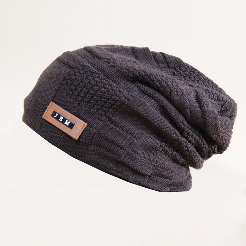 

Guys PU Leather Label Patch Beanie, Coffee brown