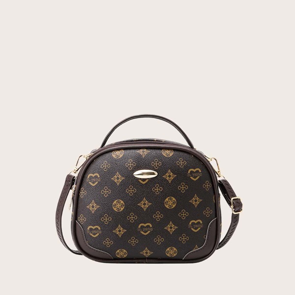

Graphic Pattern Satchel Bag, Brown