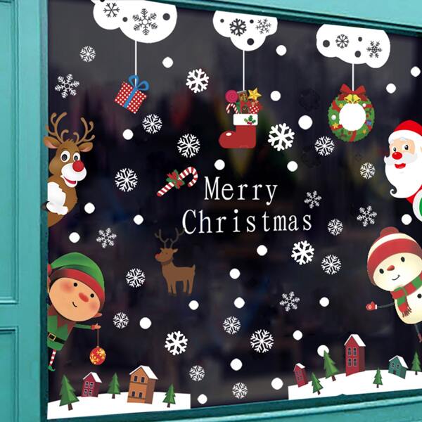 

1set Christmas Cartoon Graphic Window Sticker, Multicolor