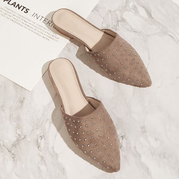 

Point Toe Studded Decor Mules, Maroon
