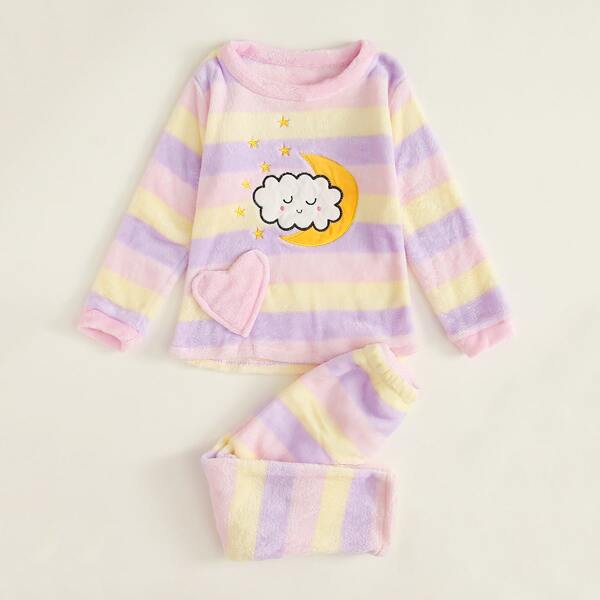 

Toddler Girls Cartoon Graphic Striped PJ Set, Multicolor