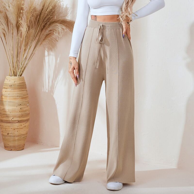 

Drawstring Waist Seam Front Knit Pants, Apricot