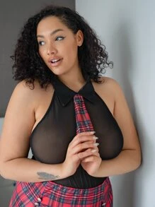 3pack Plus Tartan Mesh Split School Costume Set - Multicolor - View 5