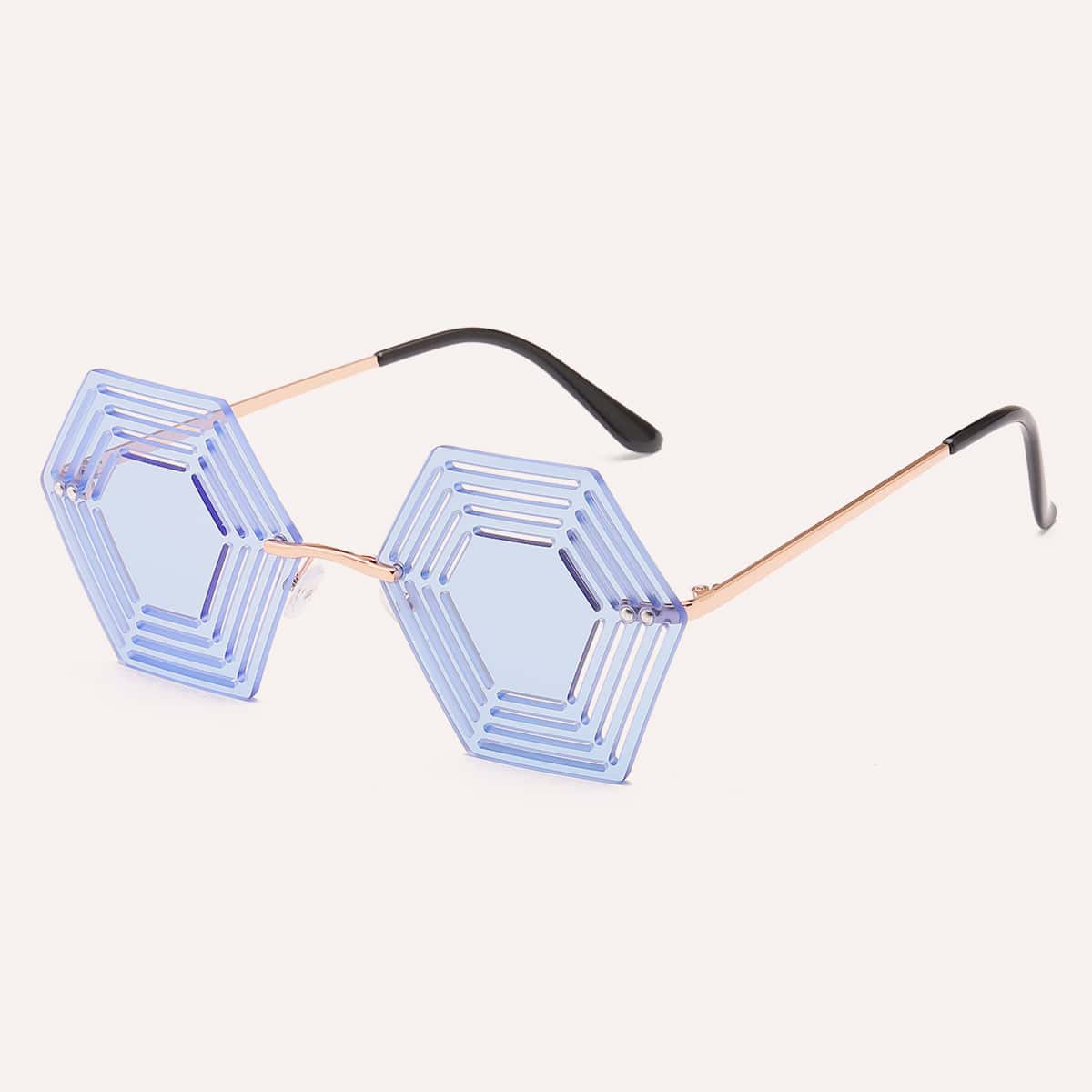 

Guys Geometric Design Rimless Sunglasses, Blue