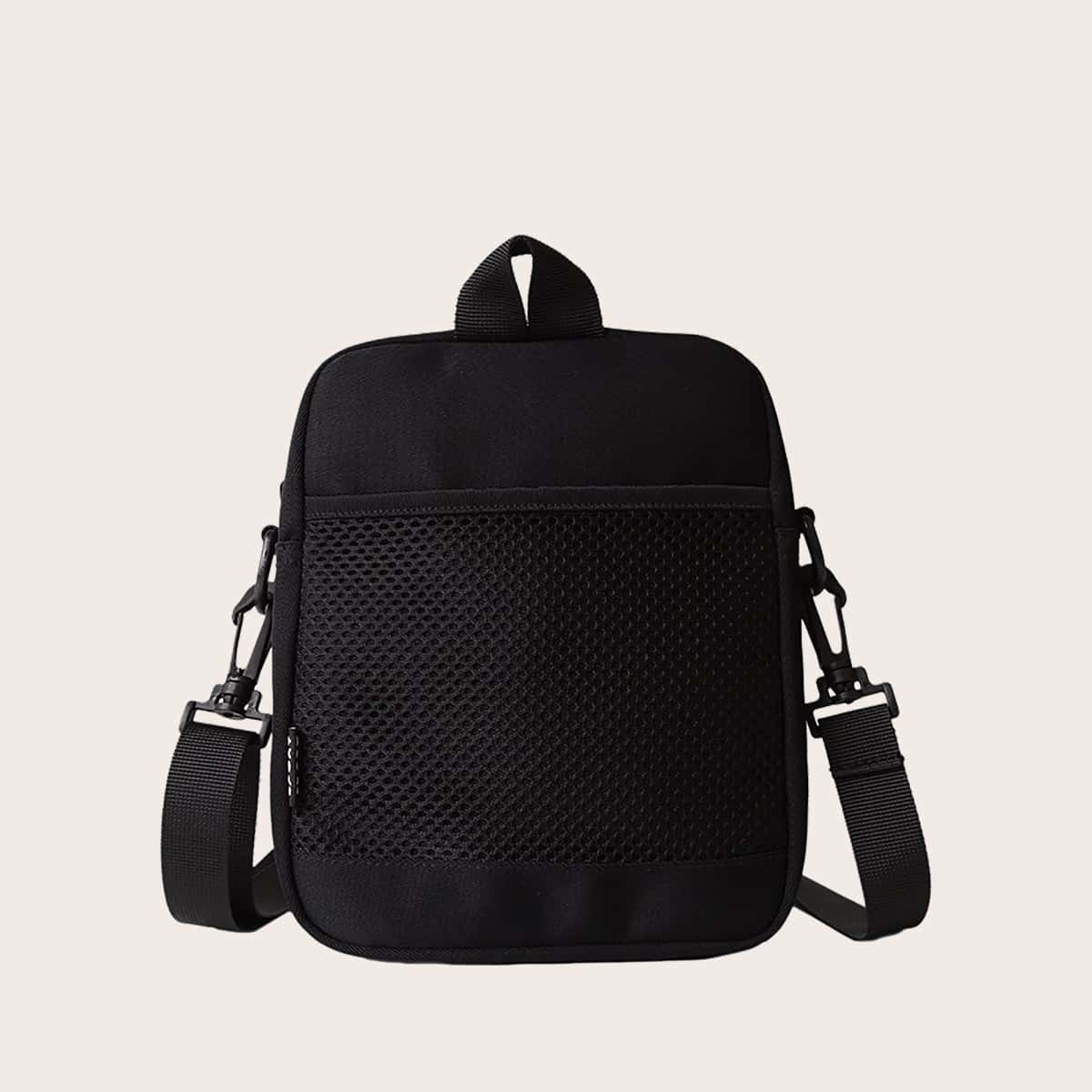 

Guys Mesh Decor Crossbody Bag, Black