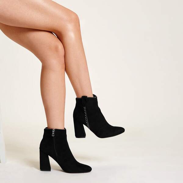

Studded Decor Ankle Boots, Black