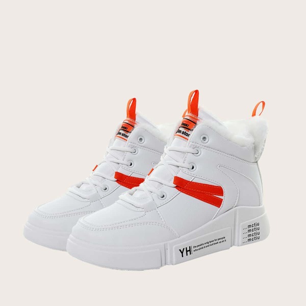 

Lace Up Front High Top Fur Lined Warm Sneakers, White