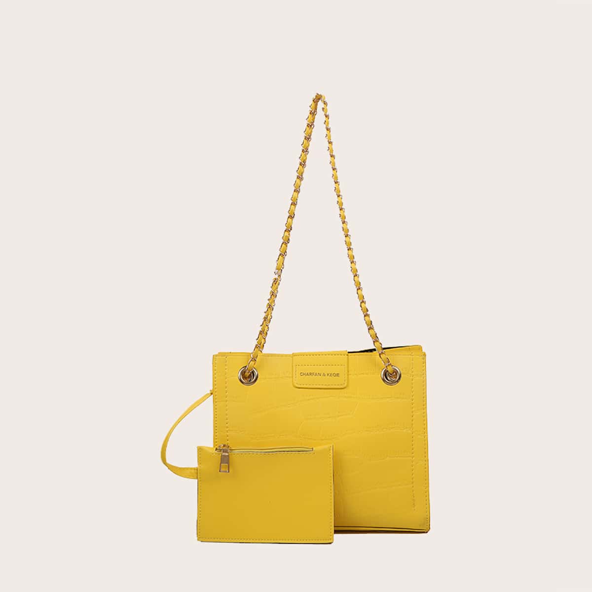 

Croc Embossed Chain Tote Bag & Coin Purse, Yellow