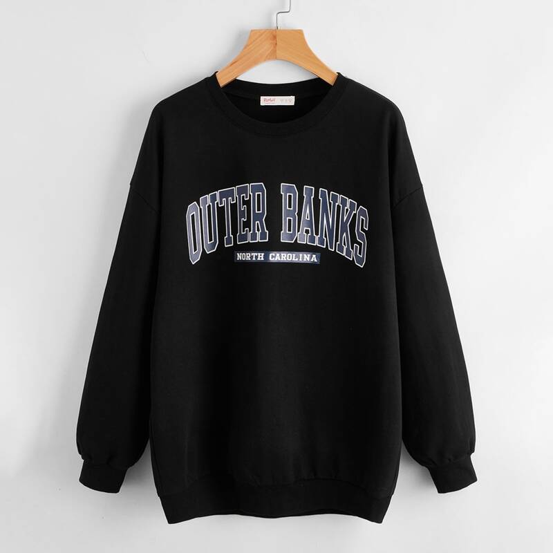 

Letter Drop Shoulder Sweatshirt, Black