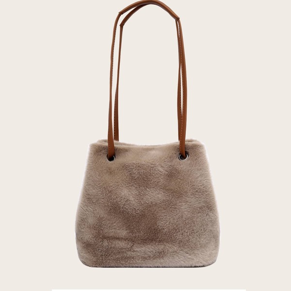 

Faux Fur Decor Shoulder Bag, Khaki